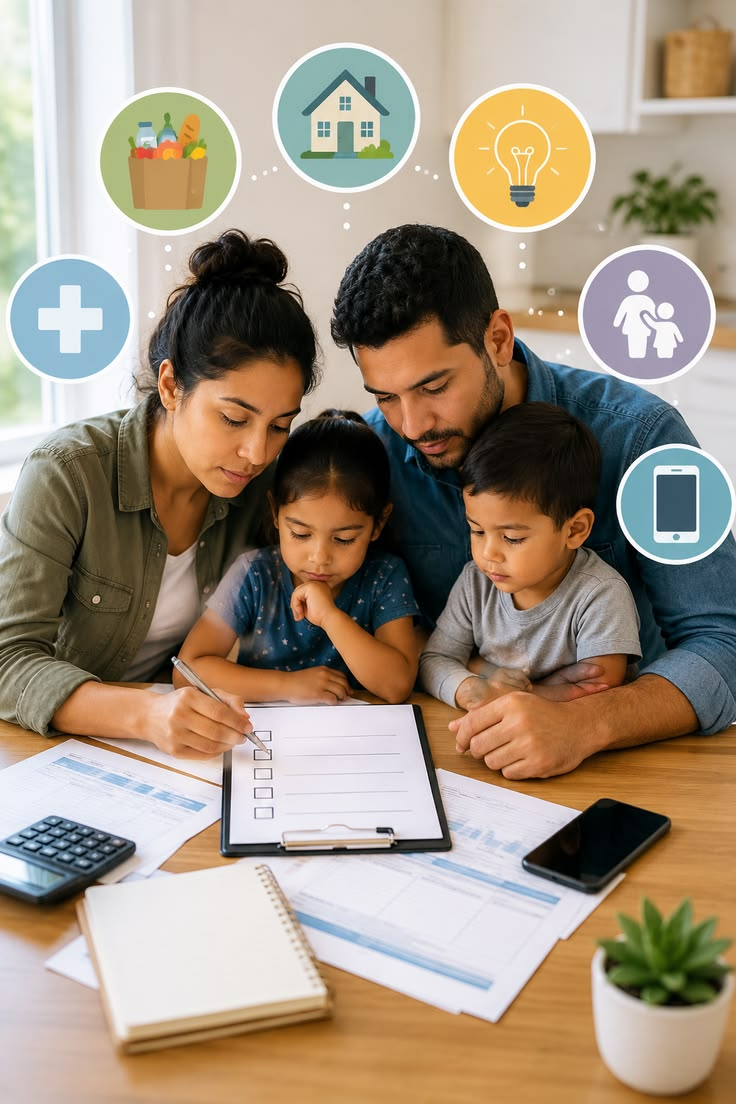 Family reviewing a financial planning checklist
